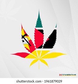 Bandera de Mozambique en forma de hoja de marihuana. El concepto de legalización del cannabis en Mozambique. Ilustración médica de cannabis.