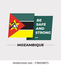 Flag of Mozambique : National flag icon with encouraging message isolated on light grey background : Vector Illustration