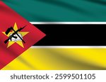 Flag of Mozambique. Mozambique flag official colors and proportion digital vector illustration. Wavy flag.