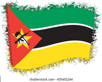 Flag of Mozambique, officially the Republic of Mozambique. Vector illustration of a stylized flag. Shaggy edge.