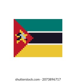 Flag Mozambique. Pixel art. Stickers design. Isolated vector illustration. 