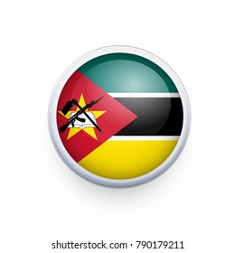 Flag of Mozambique as round glossy icon. Button with Mozambique flag.isolated, banner vector illustration. Vector illustration eps10.