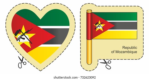 Flag of Mozambique. Vector cut sign here, isolated on white. Can be used for design, stickers, souvenirs.