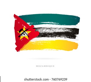 Flag of Mozambique. Vector illustration on white background. Beautiful brush strokes. Abstract concept. Elements for design.