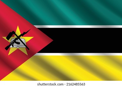 Bandera de la ilustración vectorial de mozambique, bandera ondulada de mozambique, Día de la Independencia de mozambique. Banderas del país y día nacional.