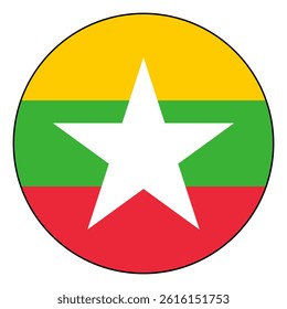 Flag of Myanmar. Black edge. Myanmar circle flag logo icon computer vector illustration design.