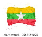 Flag of Myanmar brush stroke background.  Flag Republic of the Union of Myanmar on white background. Watercolor style for your web site design, app, UI.  EPS10.