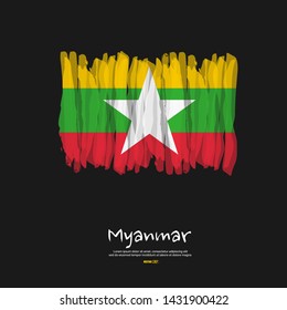 Flag of Myanmar with brush stroke, grunge style background vector.