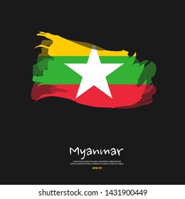 Flag of Myanmar with brush stroke, grunge style background vector.