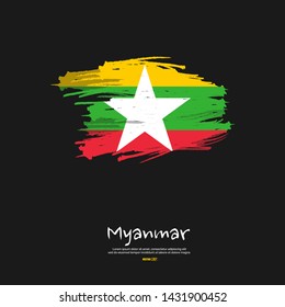 Flag of Myanmar with brush stroke, grunge style background vector.
