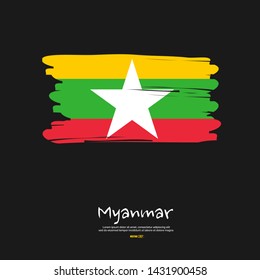 Flag of Myanmar with brush stroke, grunge style background vector.