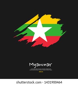 Flag of Myanmar with brush stroke, grunge style background vector.