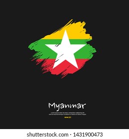 Flag of Myanmar with brush stroke, grunge style background vector.