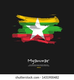 Flag of Myanmar with brush stroke, grunge style background vector.