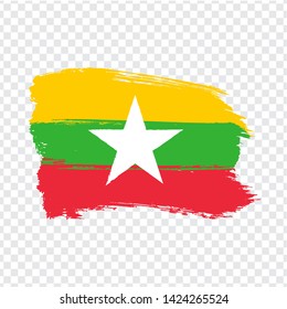 Flag of  Myanmar from brush strokes.  Flag Myanmaron transparent background for your web site design, logo, app, UI. Stock vector. EPS10.