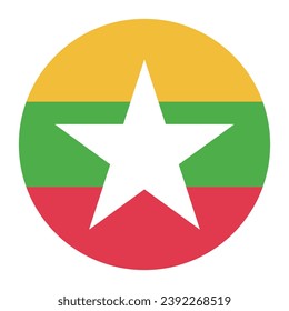 The flag of Myanmar. Button flag icon. Standard color. Circle icon flag. Computer illustration. Digital illustration. Vector illustration.