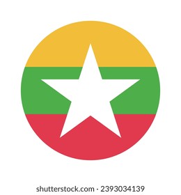 Die Flagge von Myanmar. Button-Flag-Symbol. Standardfarbe. Circle Icon Flag. Computergrafik. Digitale Illustration. Vektorgrafik.