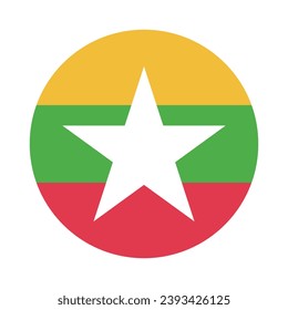 La bandera de Myanmar. Icono de indicador de botón. Color estándar. Indicador de icono de círculo. Ilustración del equipo. Ilustración digital. Ilustración vectorial.