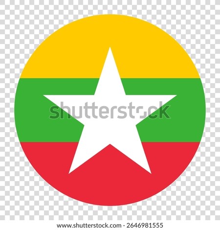 Flag of Myanmar. Myanmar circle flag logo icon computer vector illustration design. Transparent checkerboard background.