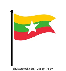 Bandeira de Myanmar. Bandeira de Mianmar computador digital vetor ilustração ícone design. Bandeira de mastro flutuante.
