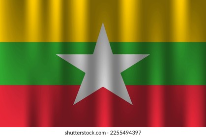 flag of myanmar country nation symbol 3d textile satin effect background wallpaper vector