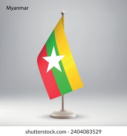 Flag of Myanmar hanging on a flag stand. Usable for summit or conference presentaiton
