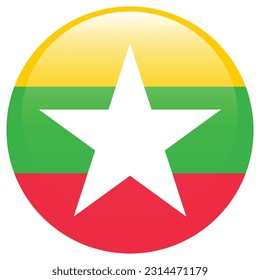 The flag of Myanmar. Flag icon. Standard color. A round flag. 3d illustration. Computer illustration. Digital illustration. Vector illustration.