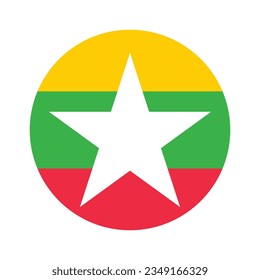 The flag of Myanmar. Flag icon. Standard color. Circle icon flag. Computer illustration. Digital illustration. Vector illustration.