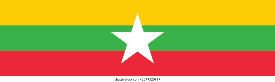 Flag of Myanmar. Myanmar flag long banner digital vector illustration