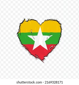 Flagge von Myanmar in verliebter Texturbürste mit transparentem Hintergrund, Vektorgrafik in EPS-Datei
