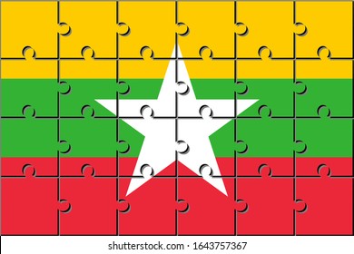 Flag of myanmar made with jigsaw puzzle pieces