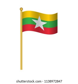 Flag of Myanmar ,Myanmar flag official colors and proportion correctly, Myanmar flag waving isolated Vector illustration eps10.