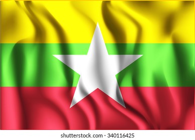 Flag of Myanmar. Rectangular Shape Icon with Wavy Effect