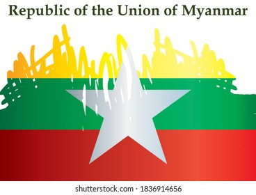 Flag of Myanmar, Republic of the Union of Myanmar. Bright, colorful vector illustration