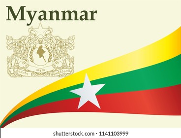 Flag of Myanmar, Republic of the Union of Myanmar. template for award design, an official document with the flag of Myanmar. Bright, colorful vector illustration