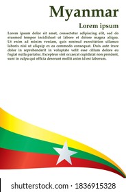 Flag of Myanmar, Republic of the Union of Myanmar. template for award design, an official document with the flag of Myanmar. Bright, colorful vector illustration
