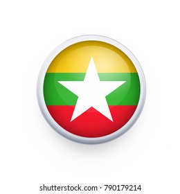 Flag of Myanmar as round glossy icon. Button with Myanmar flag.isolated, banner vector illustration. Vector illustration eps10.