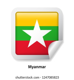 Flag of Myanmar. Round glossy sticker
