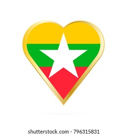 Flag of Myanmar in the shape of Heart, symbol of Love Gold version.