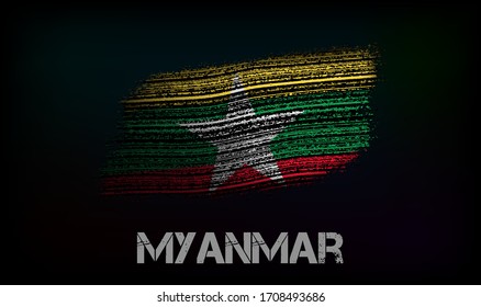 Flag of the Myanmar. Vector illustration in grunge style with cracks and abrasions. Good image for print