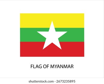 BANDERA DEL VECTOR DE MYANMAR, ILUSTRACIÓN TIPOGRAFÍA DE FONDO BLANCO