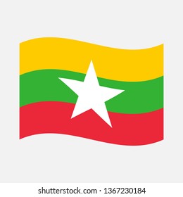 Flag of Myanmar waves,  Myanmar flag template design. Vector Eps 10