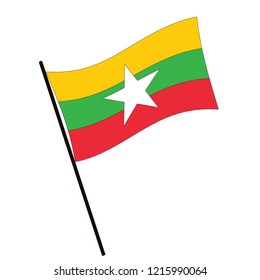 Flag of Myanmar , Myanmar flag waving isolated vector illustration