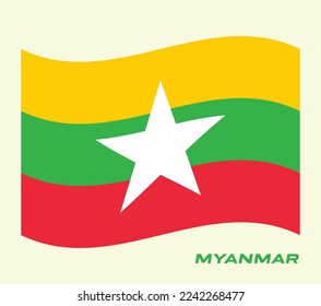 Flag of Myanmar, Waving National flag of Myanmar, National flag of Myanmar vector illustration.