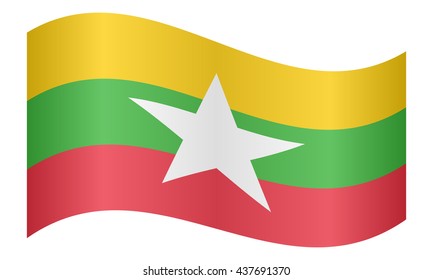 Flag of Myanmar waving on white background