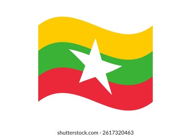 Flag of Myanmar. Myanmar wavy flag digital vector illustration. Fluttering flag.