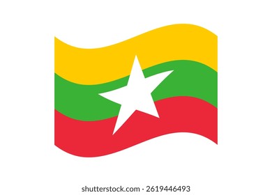 Flag of Myanmar. Myanmar wavy flag digital vector illustration. Fluttering flag.