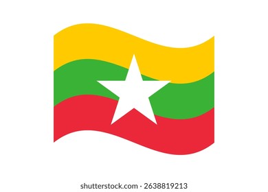 Flag of Myanmar. Myanmar wavy flag digital vector illustration. Fluttering flag.