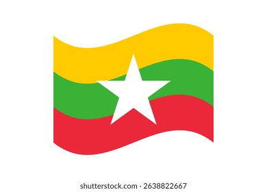 Flag of Myanmar. Myanmar wavy flag digital vector illustration. Fluttering flag.