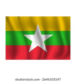 Bandeira de Myanmar ondulada ao vento, com dobras 3d